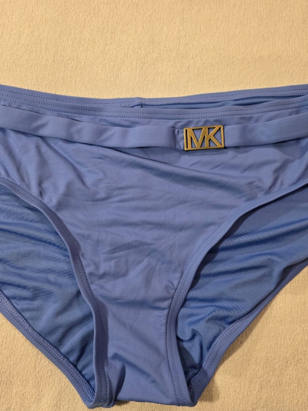 MICHAEL Michael Kors Blue Hipster Bikini Swim Bottom Gold MK Logo Women's Size L